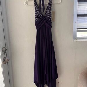 Purple Halter Evening Dress with Beaded Bodice